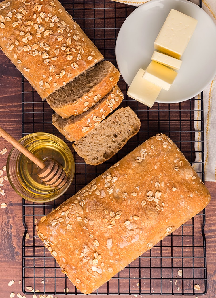 Loaves of homemade oat bread