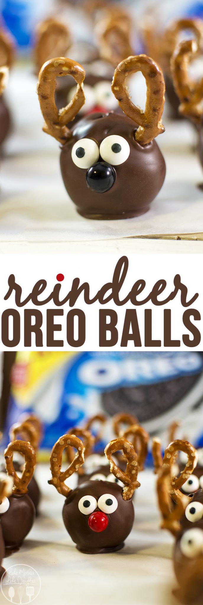 Reindeer Oreo Balls are such a cute and fun Christmas treat - they are oreo truffles made to look like reindeer!