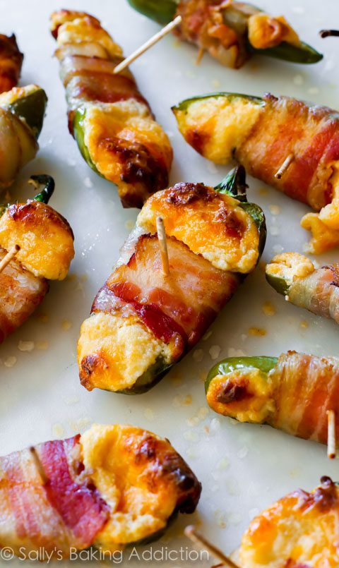 Close view of bacon wrapped jalapeno poppers.
