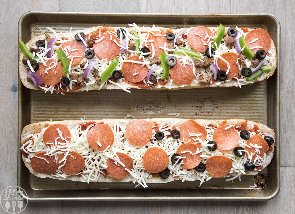 Homemade french bread pizza in only 20 minutes.