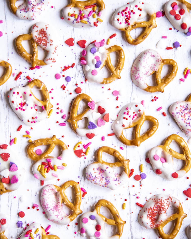 Valentine Pretzels dipped in white chocolate