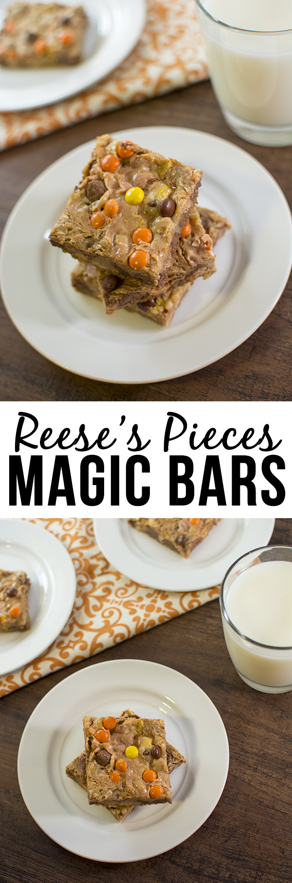 Title card for reeses pieces magic bars with text.