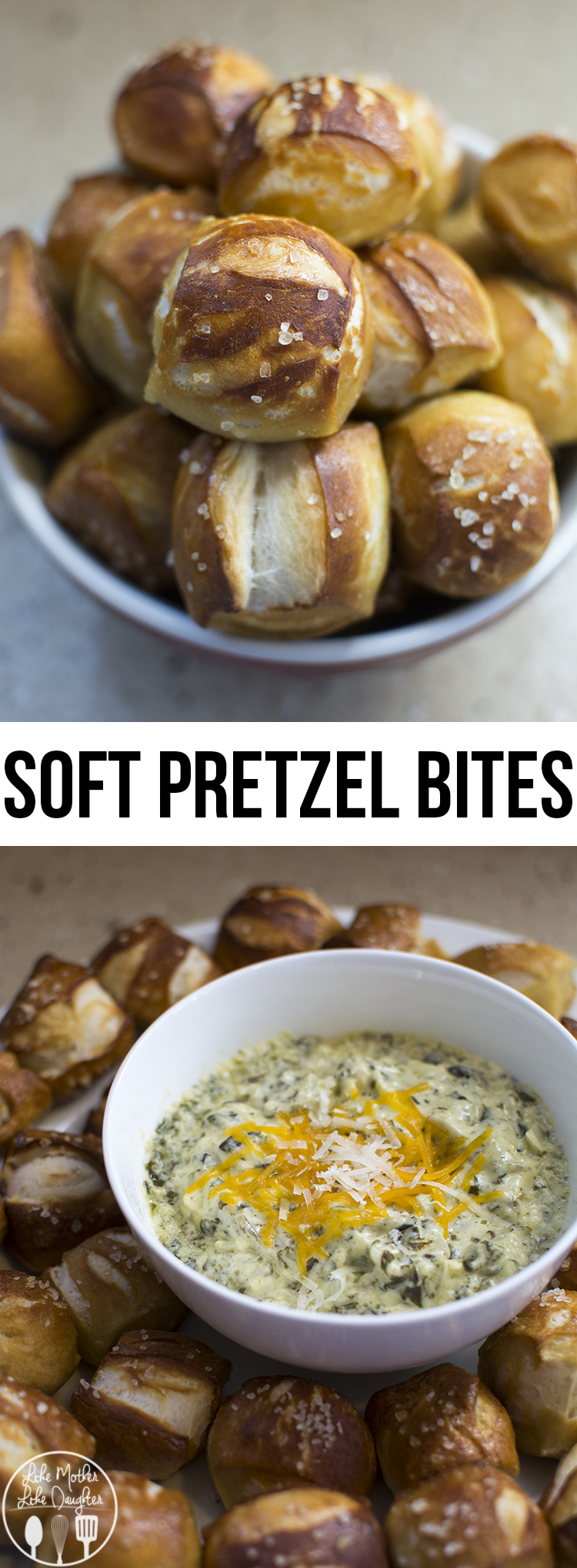 Title card for soft pretzel bites with text.