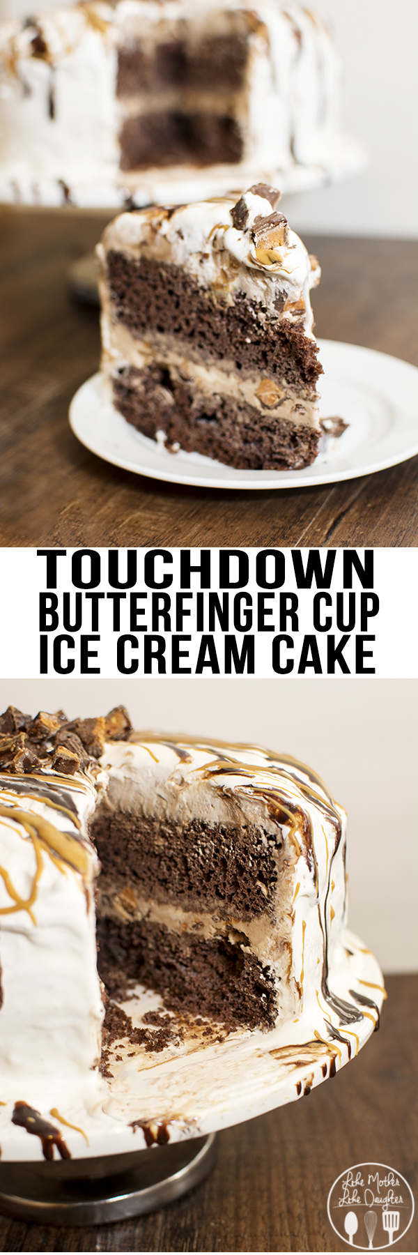 Title card for touchdown butterfinger cup ice cream cake with text.