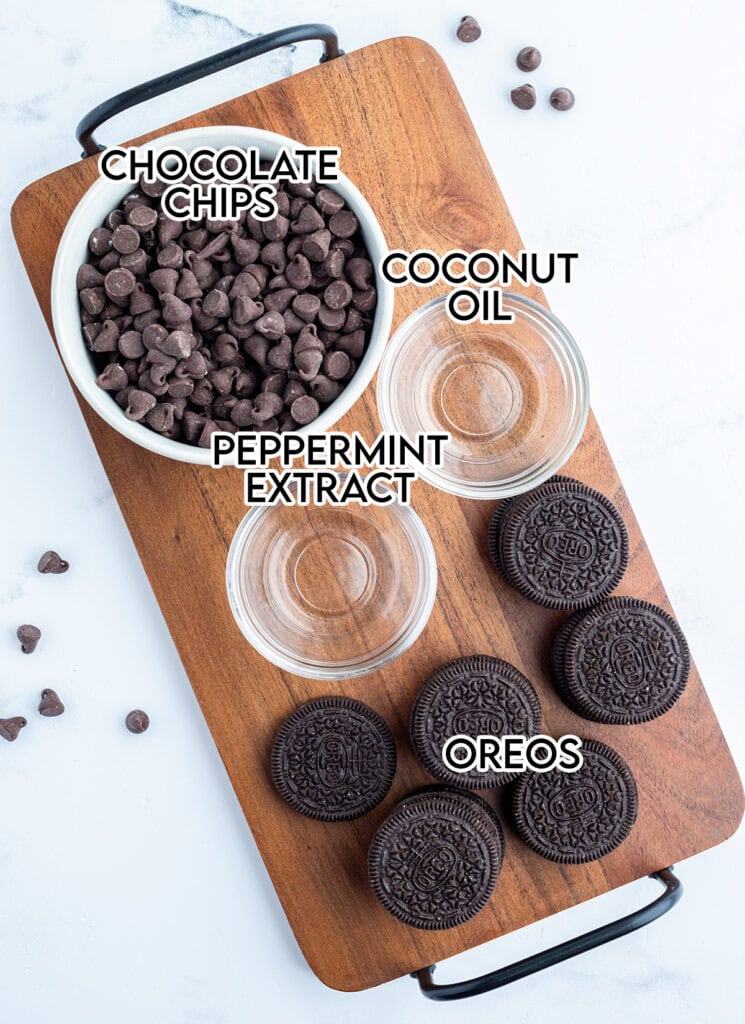 An above view of the ingredients needed to make homemade thin mints.