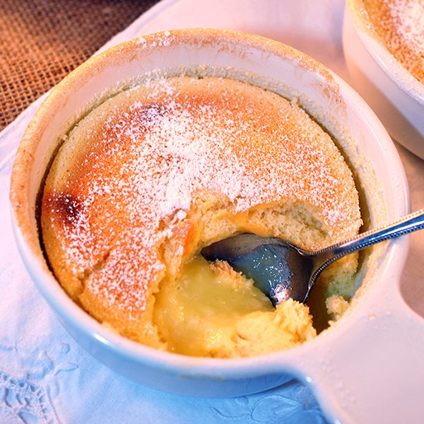 Lemon custard cake with sweet Meyer Lemons for a cake and custard dessert; sweet, tart, lemony, smooth, it will become your favorite