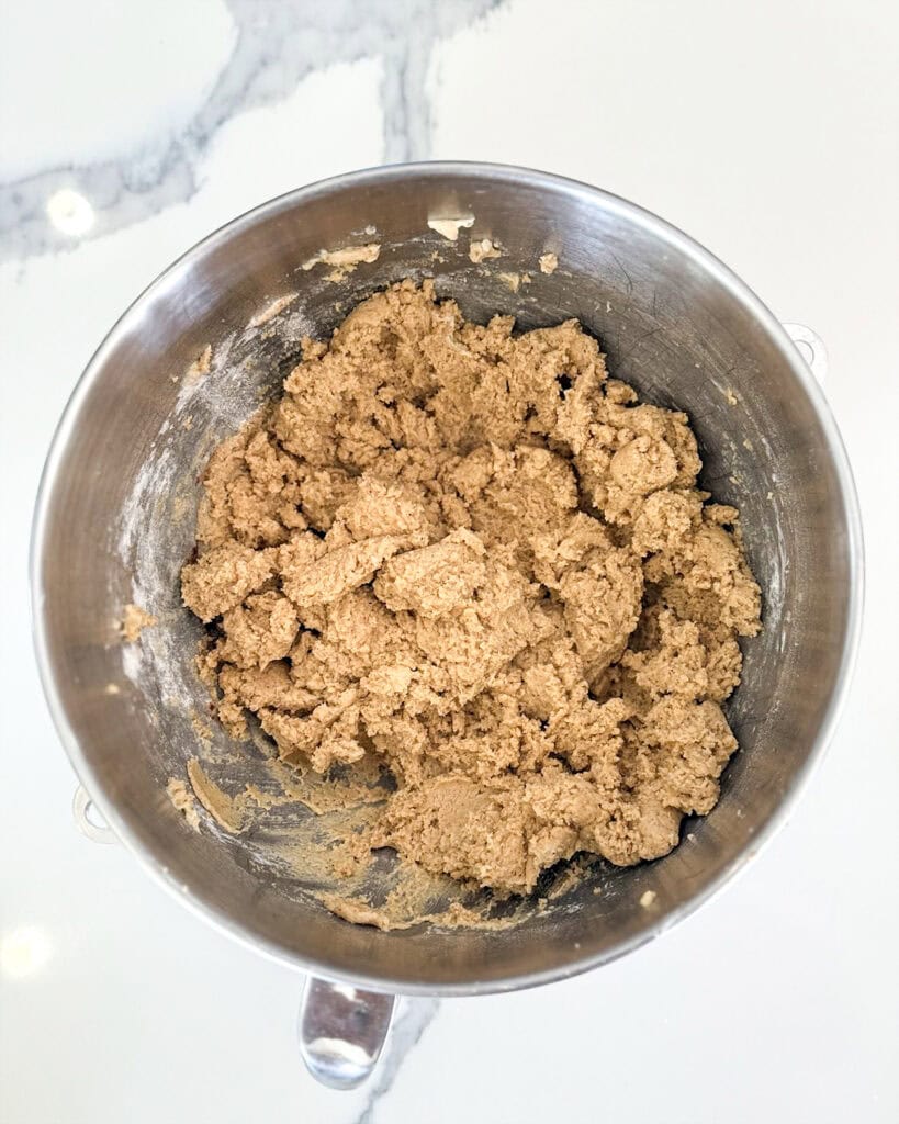 Cookie dough batter in a bowl.