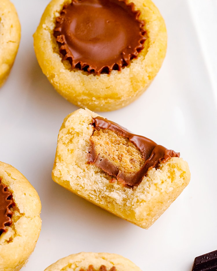 A bite out of a reeses peanut butter cup cookie