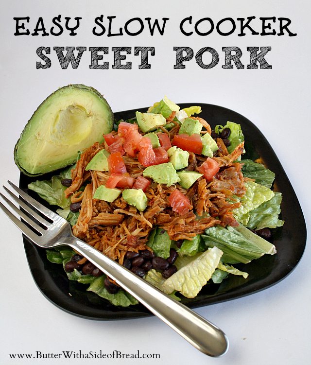 Front view of easy crockpot mexican sweet pork