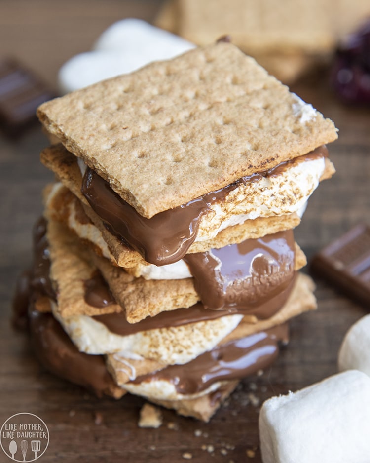 S'mores with toasted marshmallow, melted chocolate and graham crackers made in the oven