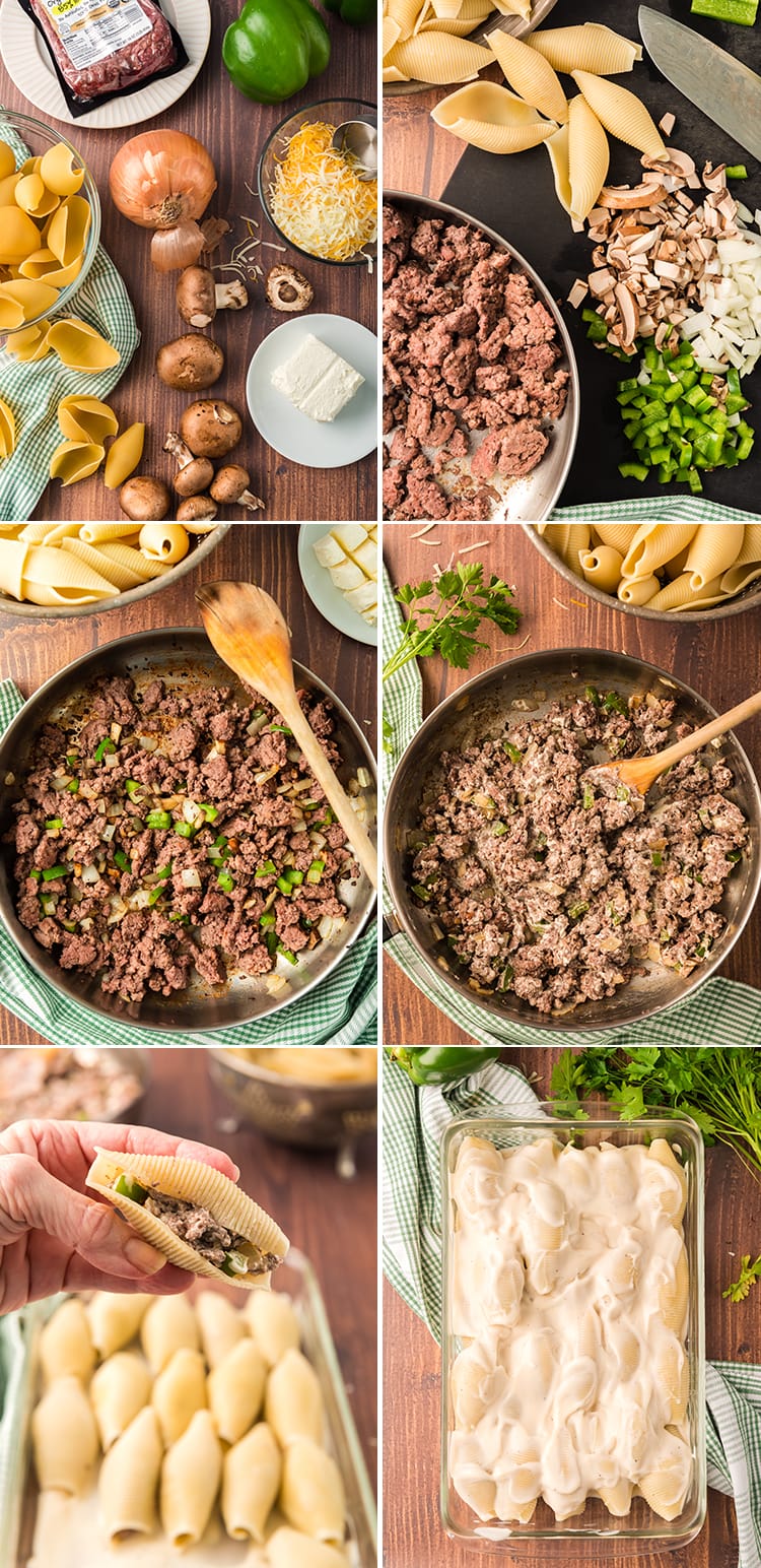 Step by step how to make philly cheese steak stuffed shells