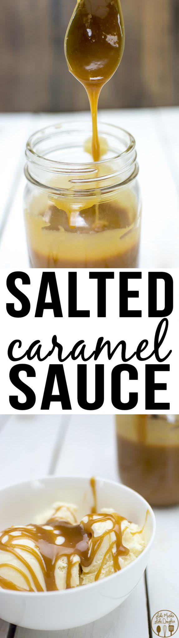 Title card for salted caramel sauce with text.