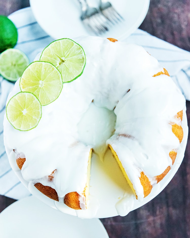 Lime Bundt Cake with lime powdered sugar icing on top