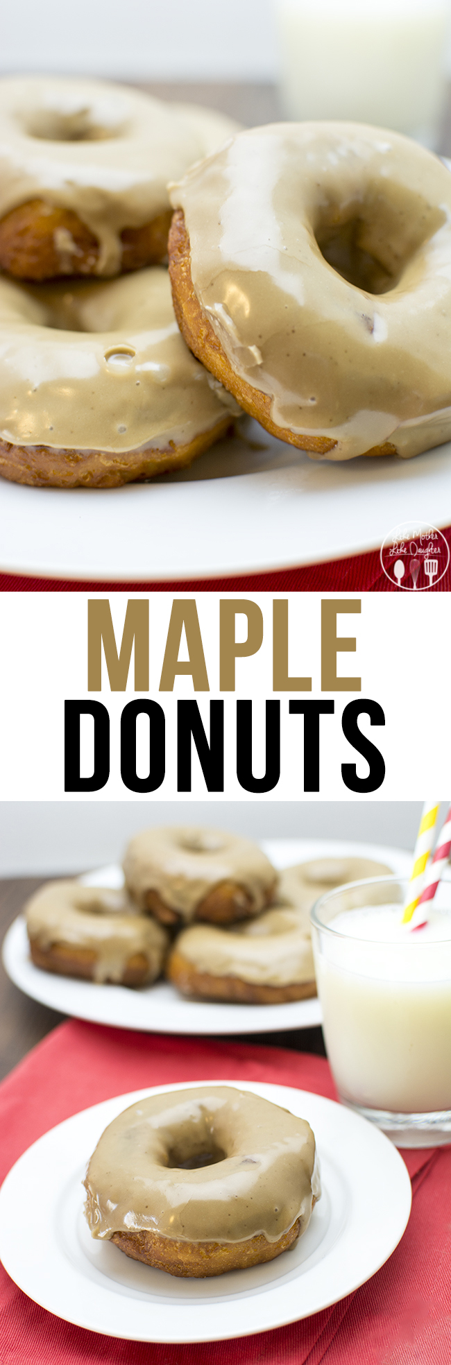 Title card for maple donuts with text.