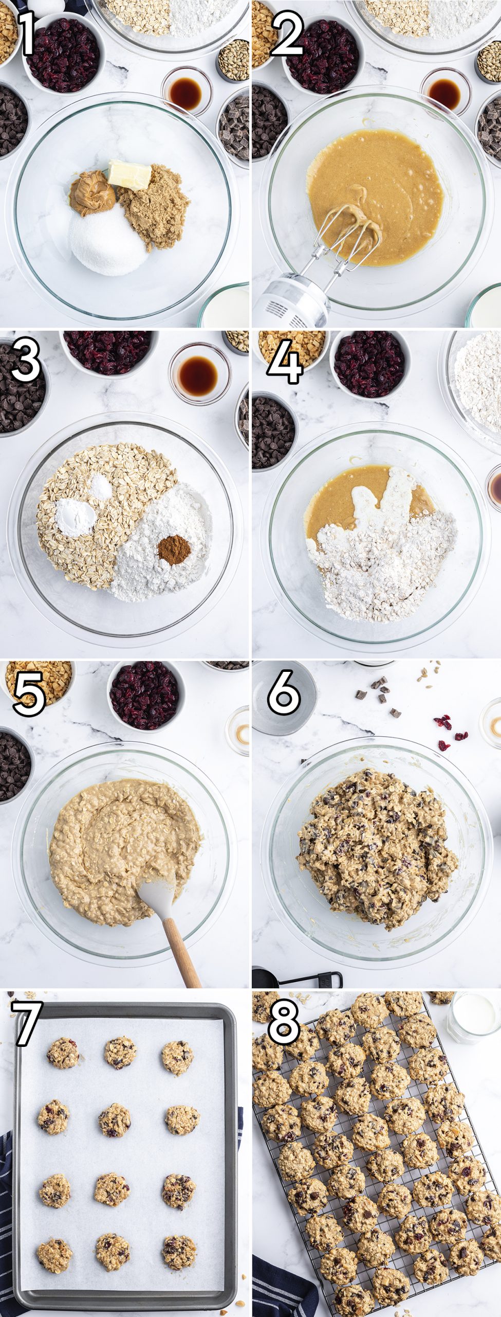 A collage of 8 photos showing step by step how to make hurricane cookies.