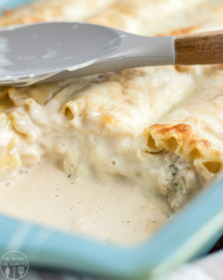 Chicken Alfredo Roll Ups are perfect paired with salad and bread for a delicious dinner