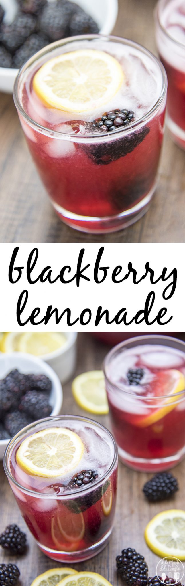 Title card for blackberry lemonade with text.