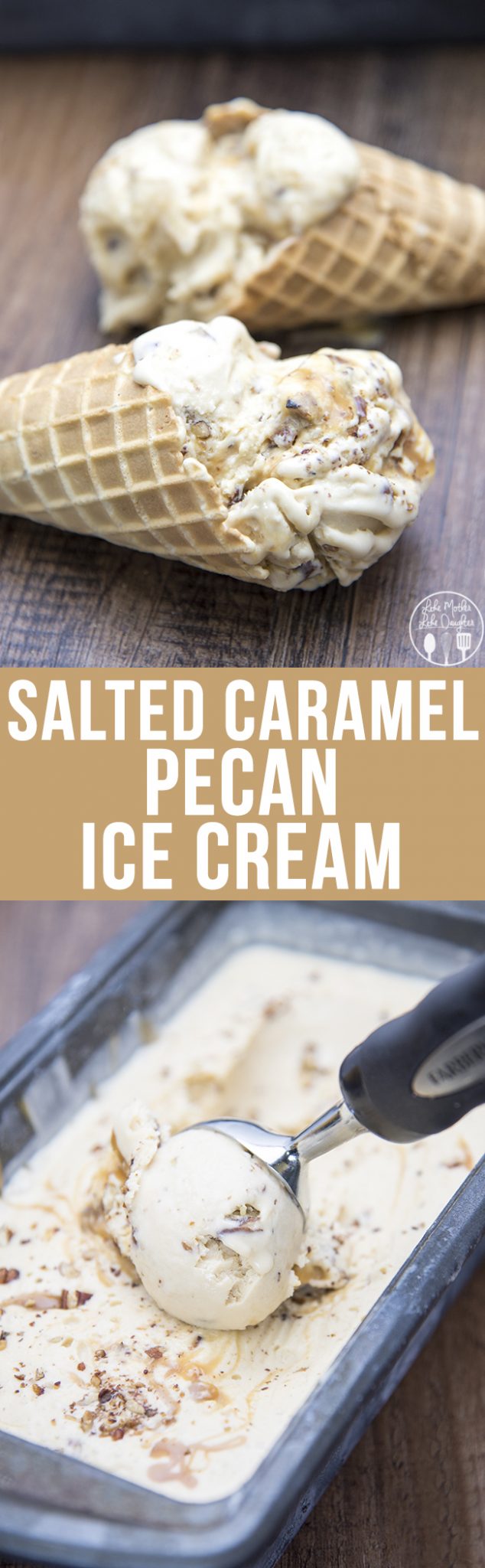Title card for salted caramel pecan ice cream with text.