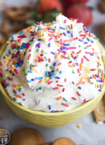 A bowl of funfetti cake batter dip.