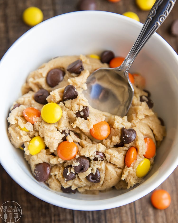 A bowl of Peanut Butter Cookie Dough for one that is edible and safe to eat