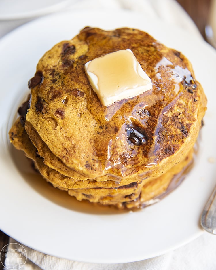 Pumpkin Pancakes full of chocolate chips