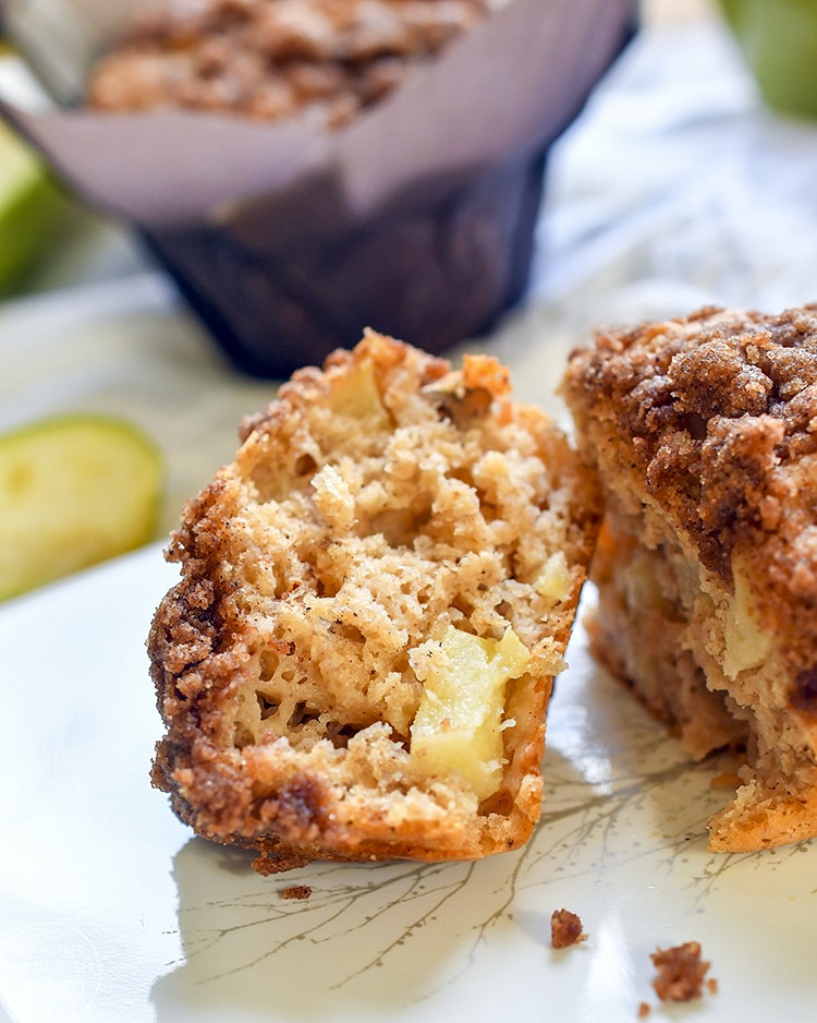 Apple Crumble Muffins with a perfect applesauce muffin and crumb streusel topping