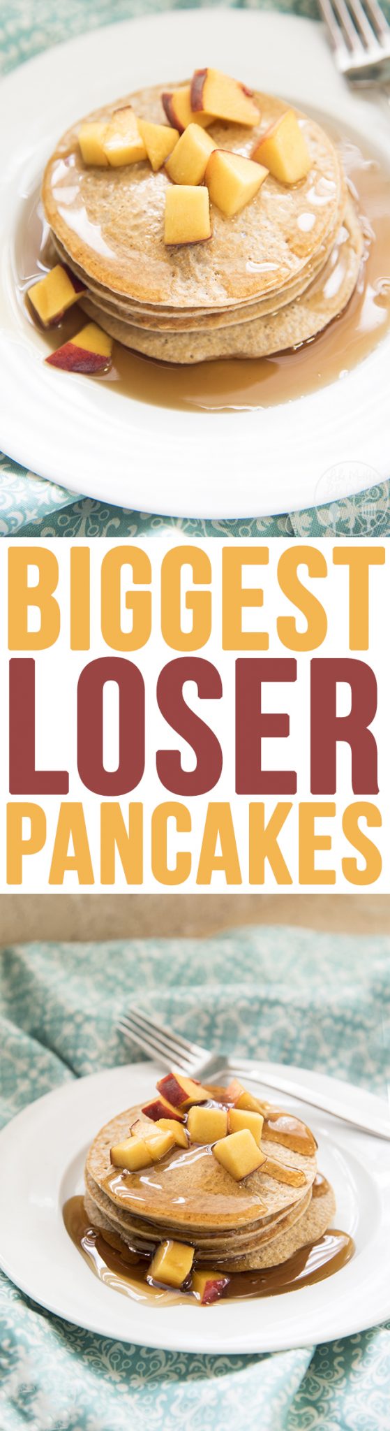 Title card for biggest loser pancakes with text.