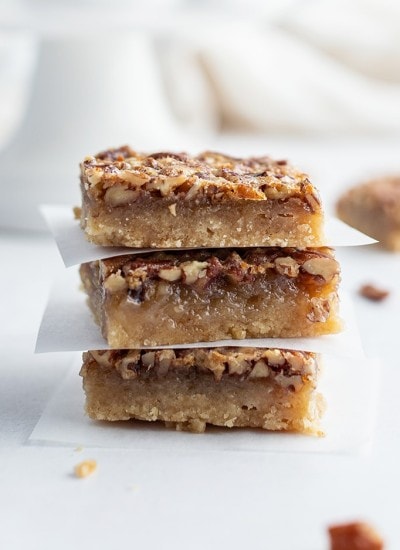 A stack of three pecan pie bars