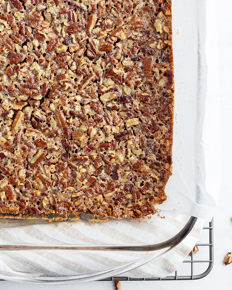 Pecan Pie Bars in a pan
