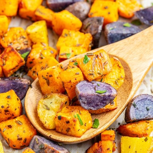 Rosemary and Garlic roasted Purple Potatoes - Just Homemade