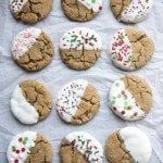 Above view of white chocolate dipped ginger cookies.