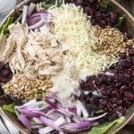 Above image of chicken cranberry sunflower salad in a bowl.