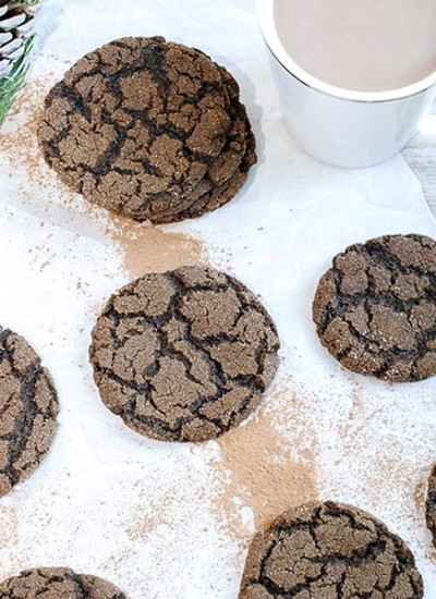 Above image of mexican hot chocolate cookies on a white backdrop.