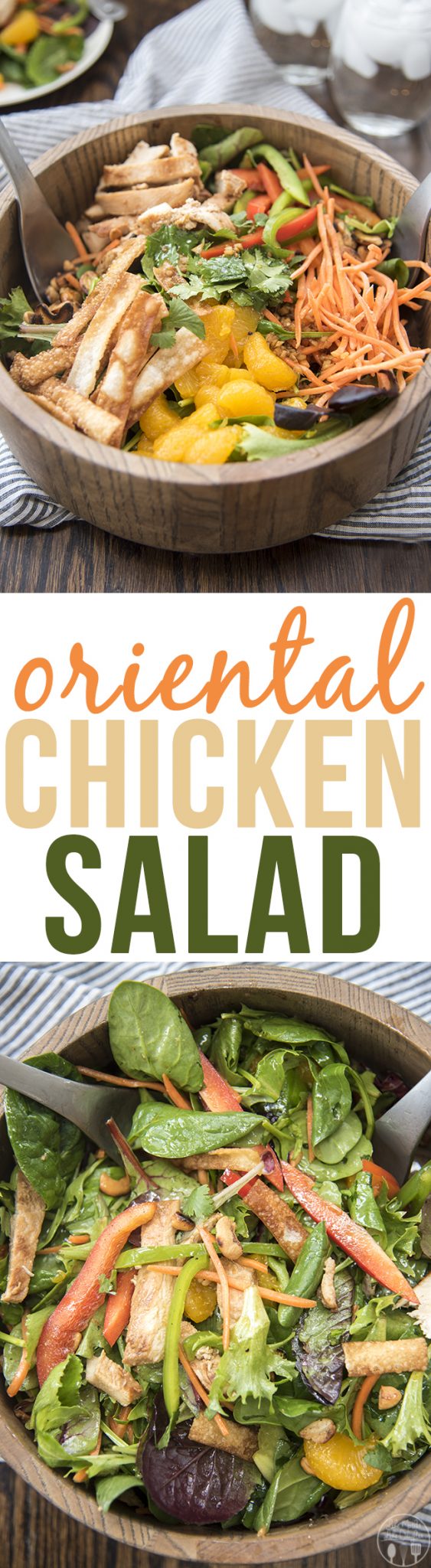 Title card or oriental chicken salad with text.