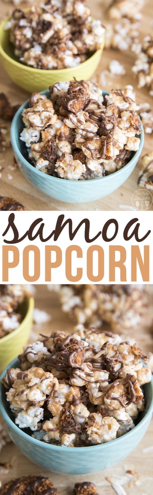 Samoa Popcorn - This amazing samoa popcorn has the same great flavors of Samoas cookies - homemade caramel popcorn packed full of toasted coconut, samoas cookies and all drizzled with chocolate. Perfection in every bite!