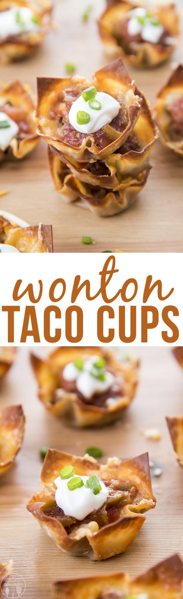 Cover photo of of wonton taco cups with title across the image.