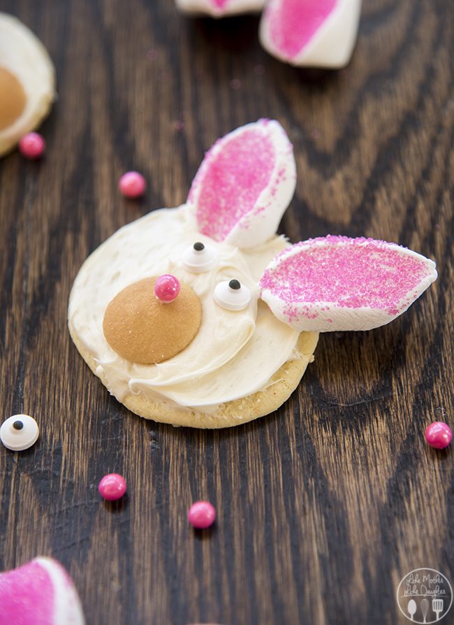 A sugar cookie decorated to look like a bunny.