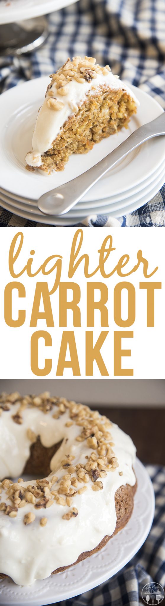 Title card for lighter carrot cake with text visible.