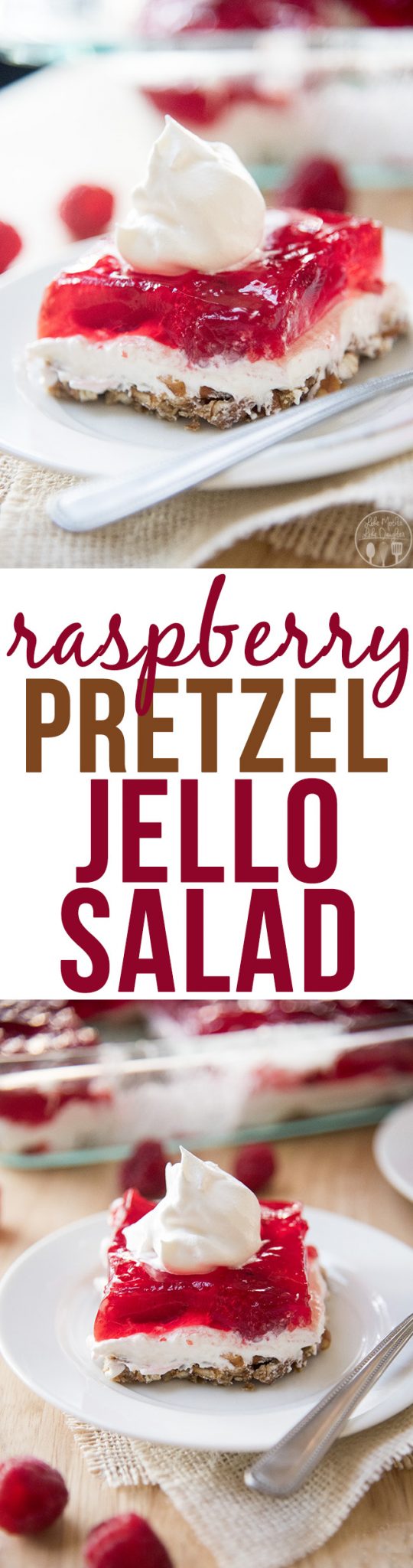 Title card for raspberry pretzel jello salad.