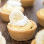 Close up image of banana cream pie cookie cups.