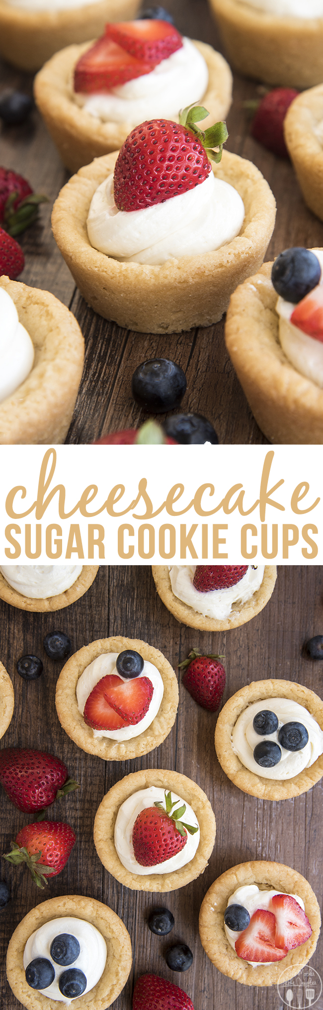 Title card for cheesecake sugar cookie cups.