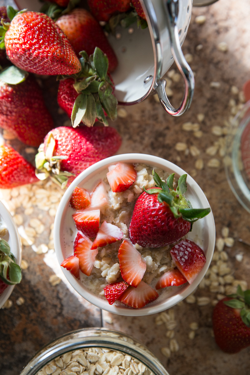 Above image of strawberries and cream oatmeal.