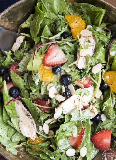 Above image of grilled chicken berry and almond salad.