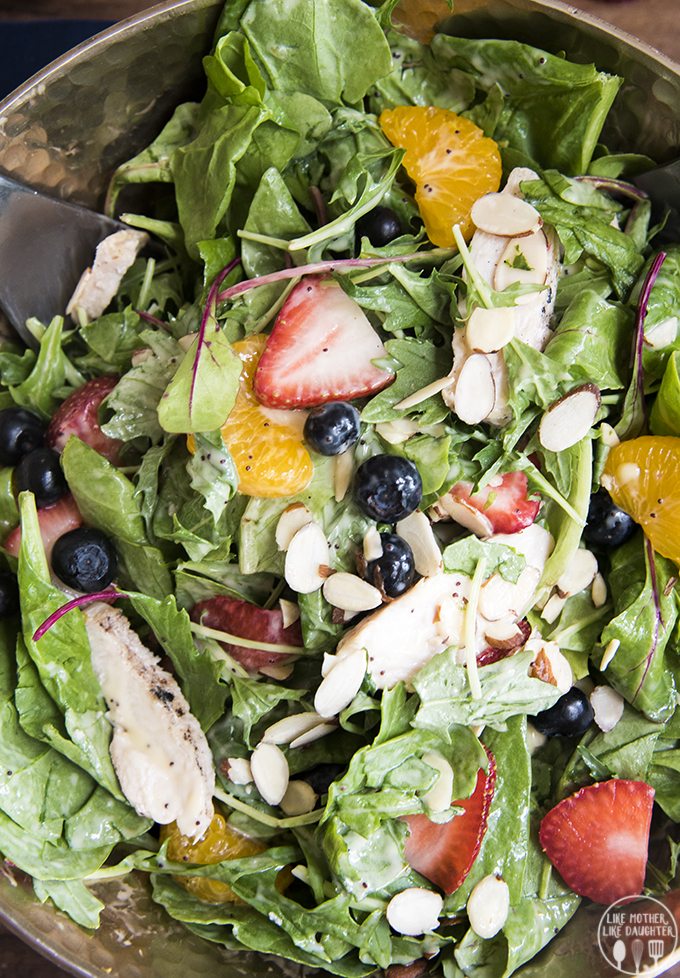 Above image of grilled chicken berry and almond salad.