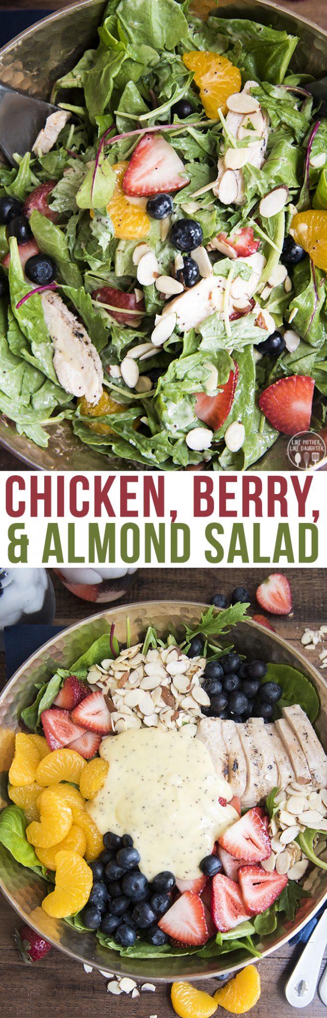 Title card for chicken, berry, and almond salad.