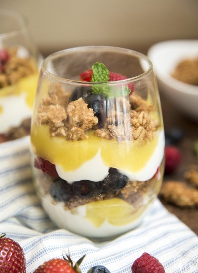 Side image of lemon curd and berry parfaits.
