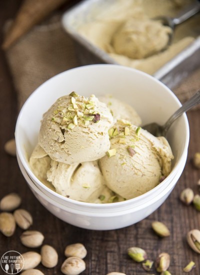 A bowl of pistachio ice cream topped with chopped up pistachios.