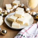 A plate of eggnog fudge pieces.