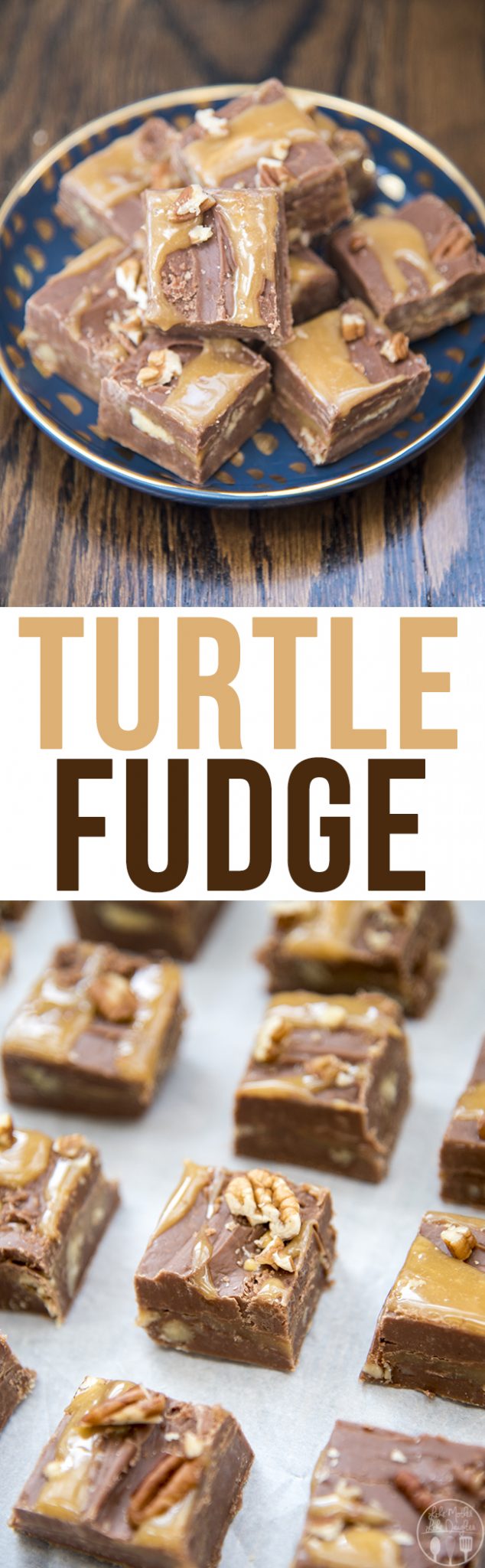 Turtle fudge is a creamy chocolate fudge with a caramel and pecan center! Its a delicious treat that everyone will love!