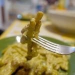 Caserecca pasta with basil pesto is a creamy, delicious pasta with a kick of chili powder. Your perfect pesto pasta for dinner today.